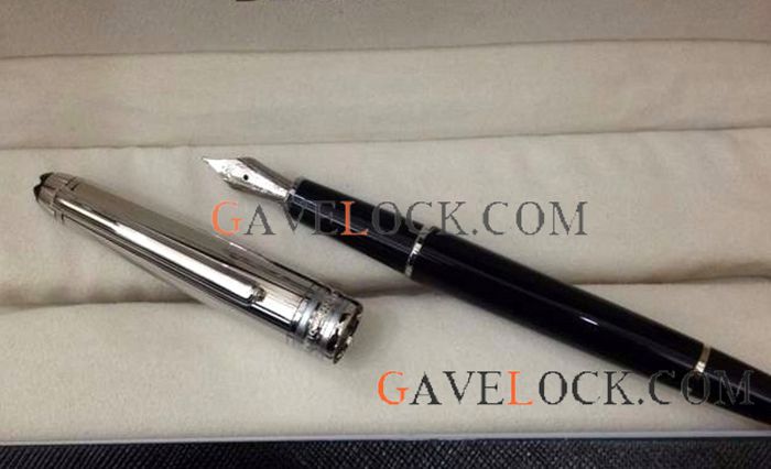 Black and Silver Montblanc Meisterstuck Solitaire Doue Fountain Pen